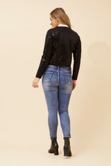 Caroline Morgan Sequin Crop Knit Cardigan