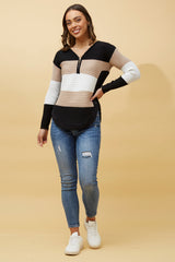 Caroline Morgan Zip Front Colour Block Jumper