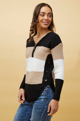 Caroline Morgan Zip Front Colour Block Jumper