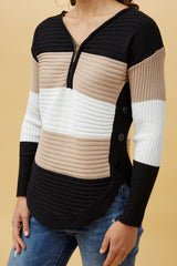Caroline Morgan Zip Front Colour Block Jumper