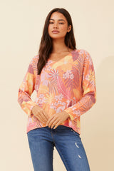 Bottega Leaf Print Knit Top