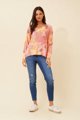 Bottega Leaf Print Knit Top