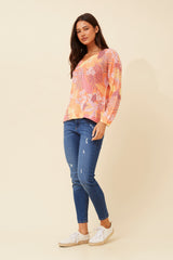 Bottega Leaf Print Knit Top