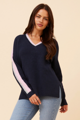 Caroline Morgan V-Neck Contrast Stripe Jumper