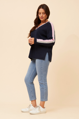 Caroline Morgan V-Neck Contrast Stripe Jumper