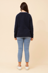 Caroline Morgan V-Neck Contrast Stripe Jumper