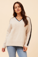 Caroline Morgan V-Neck Contrast Stripe Jumper