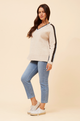 Caroline Morgan V-Neck Contrast Stripe Jumper