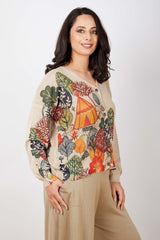 JJ Sisters Cotton Linen Printed Cardigan