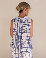 See Saw 100% Linen Cowl Neck Button Back Top