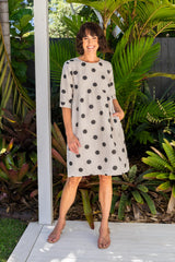 See Saw 100% Linen Spot Button Back Dress