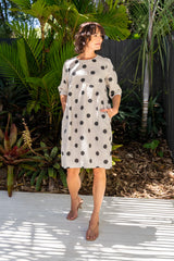 See Saw 100% Linen Spot Button Back Dress