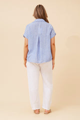 Caroline Morgan Stripe Linen Blend Top