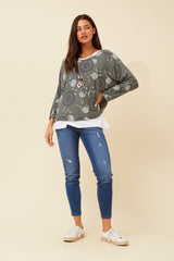 Bottega Printed Layered Top with Necklace