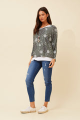 Bottega Printed Layered Top with Necklace