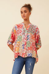 Caroline Morgan 3/4 Sleeve Printed Shirt