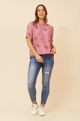 Caroline Morgan Short Slve Printed Top