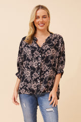 Caroline Morgan Printed 3/4 Sleeve Shirt