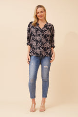 Caroline Morgan Printed 3/4 Sleeve Shirt