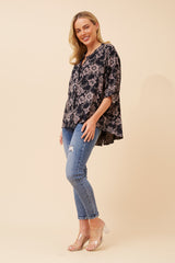 Caroline Morgan Printed 3/4 Sleeve Shirt