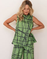 See Saw 100% Linen Cowl Neck Button Back Top