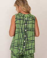 See Saw 100% Linen Cowl Neck Button Back Top