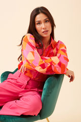 Caroline Morgan Balloon Sleeve Printed Shirt