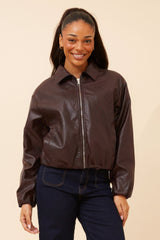 Caroline Morgan Solid Vegan Leather Jacket