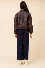 Caroline Morgan Solid Vegan Leather Jacket