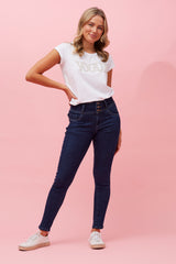 Caroline Morgan Button Detail Jean