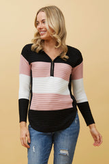 Caroline Morgan Zip Front Colour Block Jumper