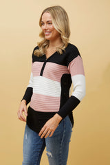 Caroline Morgan Zip Front Colour Block Jumper