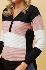Caroline Morgan Zip Front Colour Block Jumper