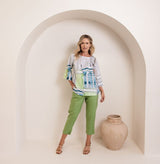 See Saw 100% Linen 3/4 Sleeve Curved Hem Top