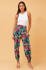 Caroline Morgan Leaf Print Harem Pant