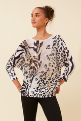 Caroline Morgan BatWing Sleeve Animal Print Top