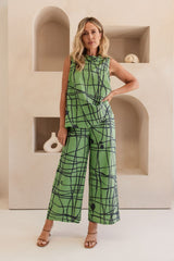 See Saw 100% Linen Cowl Neck Button Back Top