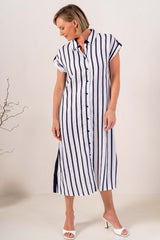 See Saw 100% Linen Collared Button Thru Dress