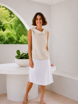 See Saw 100% Linen Button Back Cowl Neck Top