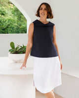 See Saw 100% Linen Button Back Cowl Neck Top