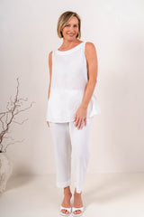 See Saw 100% Linen Boat Neck side Split Tank