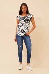Caroline Morgan Leaf Shell Print Top