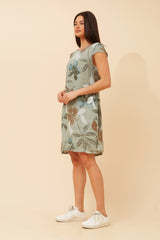 Bottega Leaf Print Linen Dress