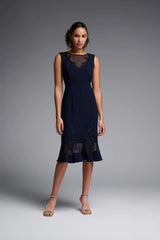 Joseph Ribkoff Scuba Crepe And Mesh Neckline Dress