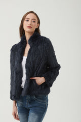 365 Days High Neck Rabbit Fur Jacket