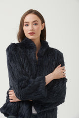365 Days High Neck Rabbit Fur Jacket