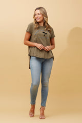 Caroline Morgan Hi-Low Palm Print Top