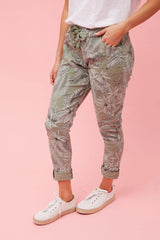 Caroline Morgan Leaf Print Jogger Pant