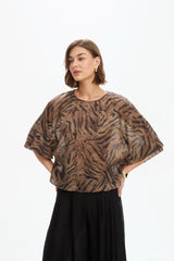 Tirelli Wide Sleeve Sheer Print Top