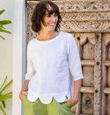 See Saw 100% Linen Scallop Hem Top